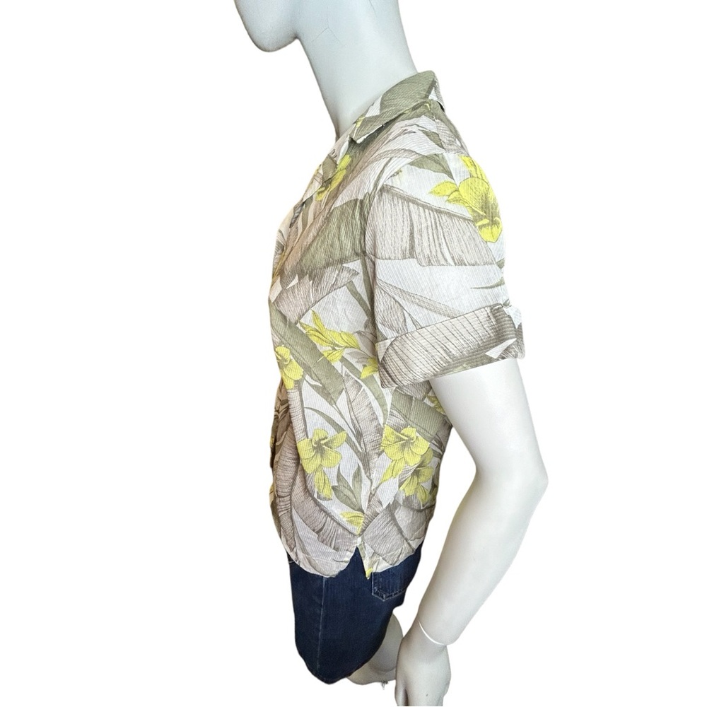 Banana‎ Republic Factory Green Tropical Floral Cotton Button Up Shirt Small - Picture 5 of 13